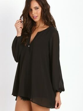 Show Me Your MuMu Black V-Neck Long Sleeve Tunic/Dress